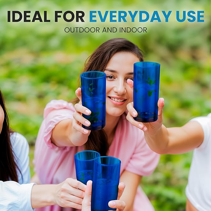 Zulay Kitchen Acrylic Glasses Drinkware - 6 Piece Unbreakable Plastic Tumblers - BPA-Free, Reusable Plastic Drinking Glasses for Home & Outdoors - Stackable, Lead-Free, Dishwasher Safe, Dark Blue 16oz