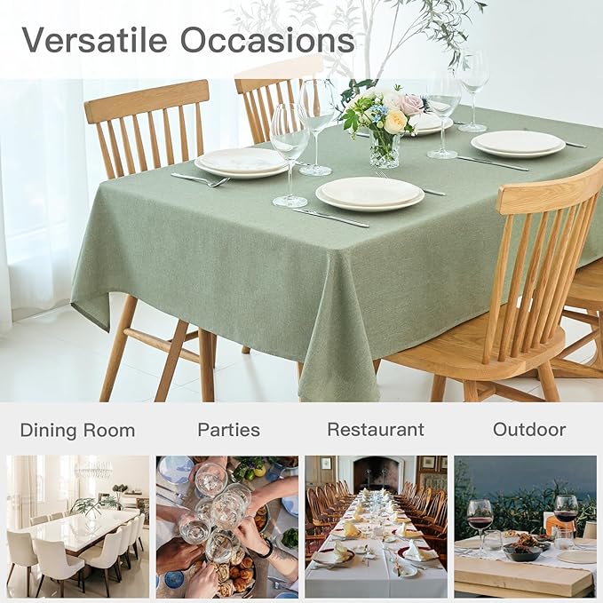 maxmill Square Tablecloth Linen Texture Stain Resistant Waterproof Wrinkle Resistant Washable Soft Table Cloth, Decorative Fabric Table Cover for Dining Room Dinner Party, 52 x 52 Inch, Sage Green