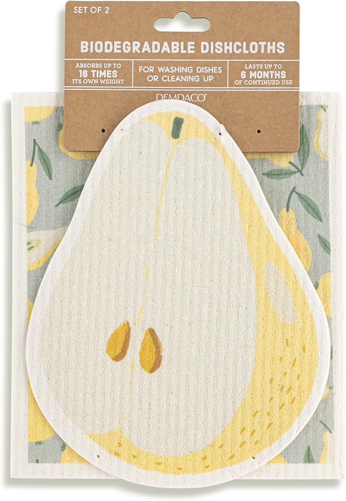 DEMDACO Reusable Biodegradable Kitchen Cleaning Dish Cloth from Design Serving Collection 6 x 7 Inch Cotton Blend Pear Assorted Set of 2