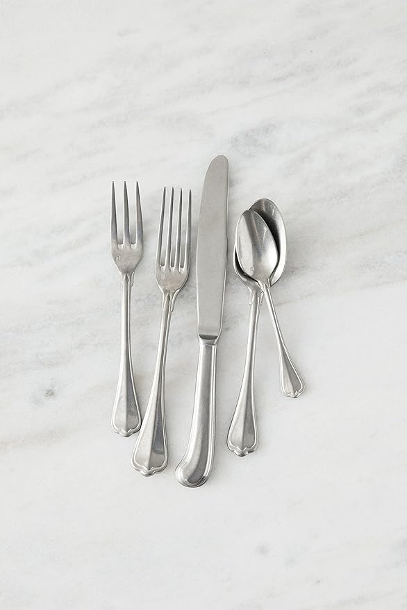 FORTESSA San Marco 18/10 Stainless Steel Flatware, 20 Piece Place Setting With Table Knives, Forks and Spoons (Service For 4), Dishwasher Safe, Antiqued
