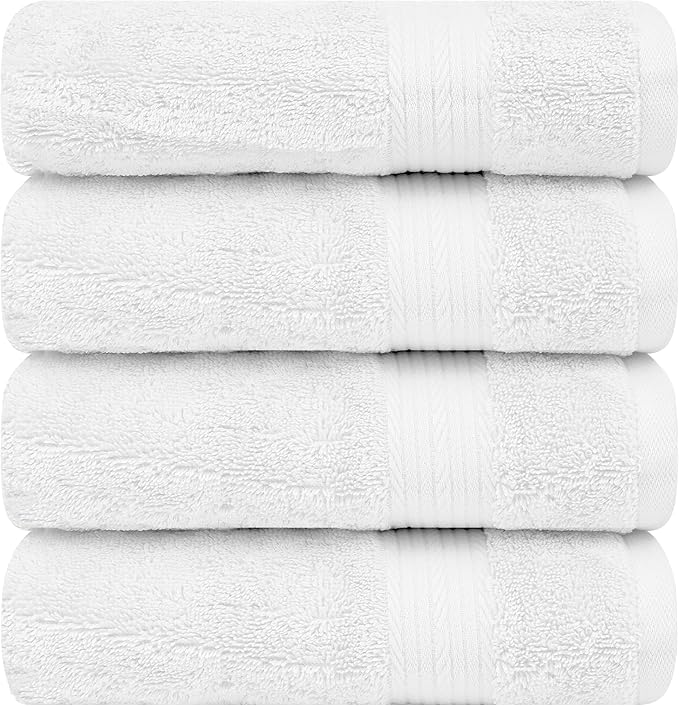 Ample Decor Bath Towels 30 X 54 Inch 600 GSM 100% Cotton Bathroom Towel Soft Absorbent - 4pcs - Christmas White