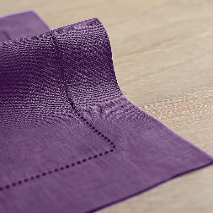 Solino Home Purple Linen Napkins Set of 4-100% Pure Linen Hemstitch Dinner Napkins 20 x 20 Inch for Winter, Holiday, Valentines, New Year - Classic Hemstitch