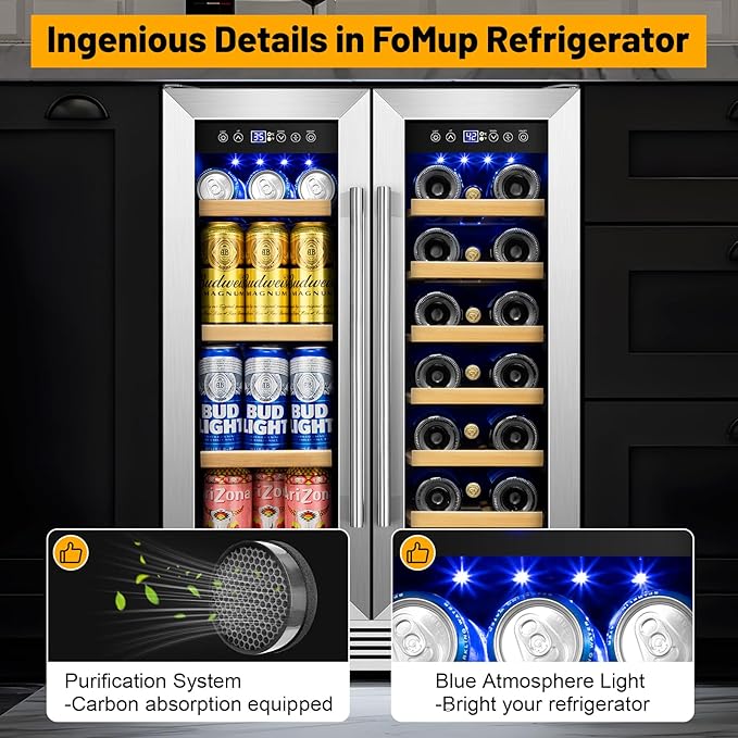 Wine and Beverage Refrigerator, 24 Inch Beverage Cooler Dual Zone with Glass Door, Built-in/Freestanding Beverage Fridge with Upgraded 20 Bottles and 90 Cans Large Capacity