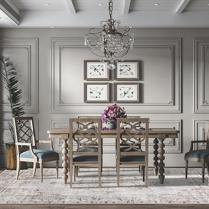 Easy-Going Area Rug 6x9 Washable Boho Rugs for Living Room Non-Slip Bedroom Rug Low Pile Lightweight Vintage Distressed Throw Rug for Dining Room Kitchen Home Office Carpet, Grey Brick