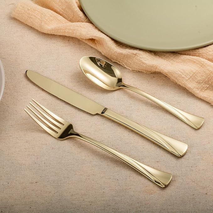 Alata Alice Champagne Gold Mirror 45-Piece Silverware Set Stainless Steel Flatware Set,Service for 8,Mirror Polished Cutlery Set,Dishwasher Safe