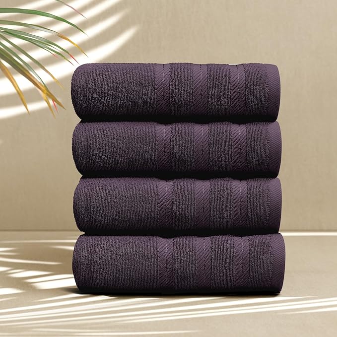 Hearth & Harbor Luxury Hand Towels - 100% Ring Spun Cotton Hand Towels for Bathroom, Shower, Spa, Soft & Absorbent Towels, 4 Piece Set, Purple