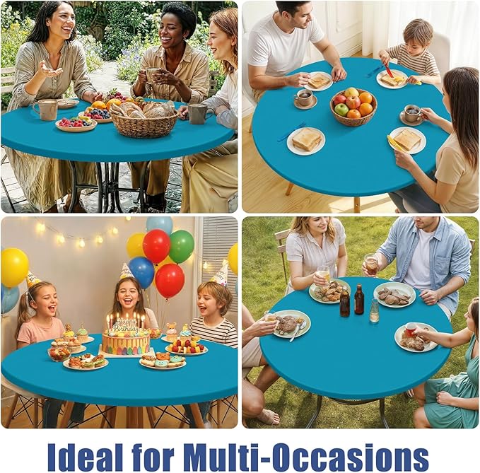 Round Spandex Tablecloth, Elastic Fitted Waterproof Tablecloths for 31"-35" Tables, Stretch Washable Picnic Table Cover for Camping, Dining, Indoor and Outdoor, Turquoise