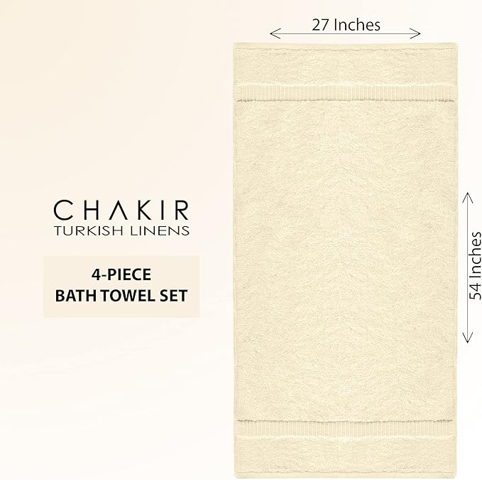 Chakir Turkish Linens 100% Cotton Premium Turkish Towels for Bathroom | 27'' x 54'' (4-Piece Bath Towels - Beige)