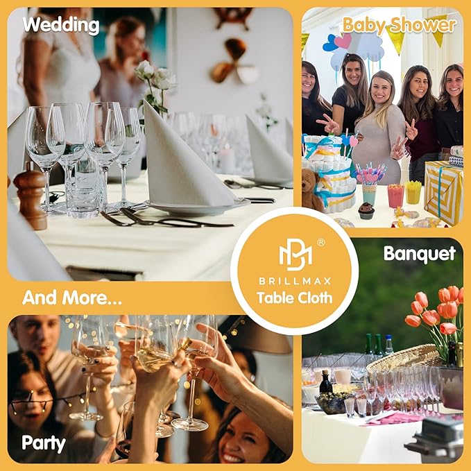 BRILLMAX 10 Pack Ivory Tablecloths 70 x 120 Inch for 6ft or 8ft Rectangle Tables - Rectangular Bulk Linen Polyester Fabric Washable Cloth Cover for Wedding Reception Banquet Birthday Party