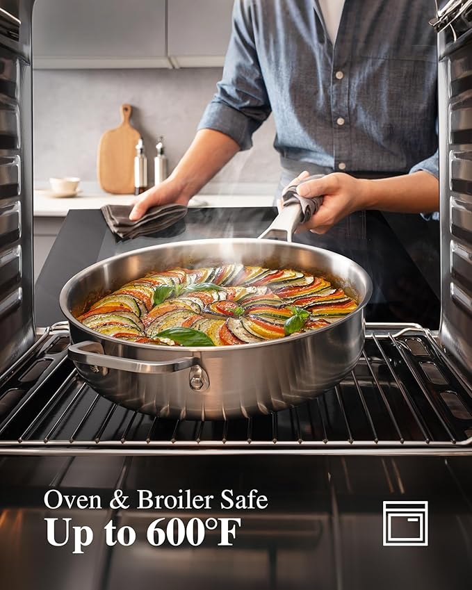 Stainless Steel Cookware Set,Tir-Ply Pots and Pans Set,13 Pcs Stainless Steel Induction Kitchen Cookware Sets,PFOA Free, Frying Pans,Saucepans,Saute Pan & Stock Tagine Pot,Compatible with All Cooktops