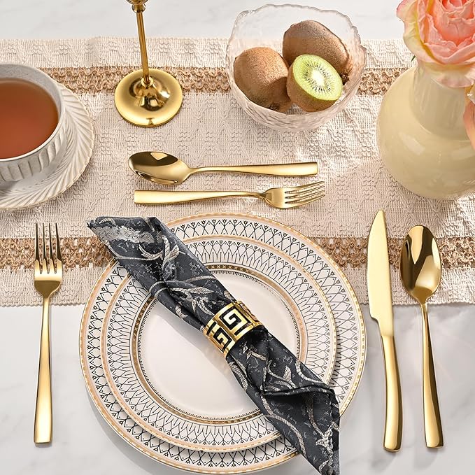 40-Piece Gold Silverware Set, Heavy Duty Stainless Steel Flatware Cutlery Set Service for 8, Food-Grade Utensil Sets for Home Restaurant, Dishwasher Safe