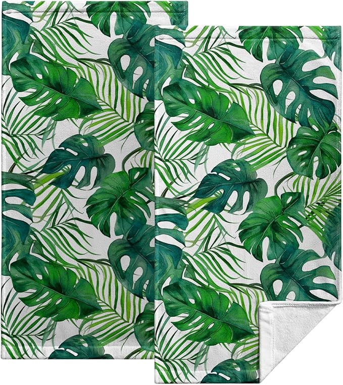 Summer Palm Tree Leaves Kitchen Towel Tropical Jungle Palm Hand Towel for Bathroom Green Leaf Dish Towel 14.4 X 28.3 in Soft Absorbent for Bathroom Kitchen Home Decor