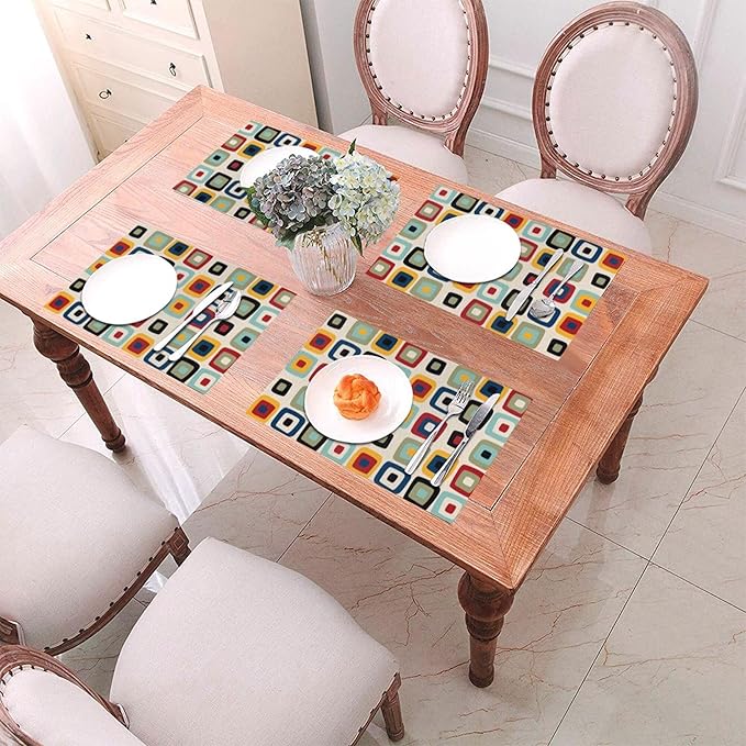 Mid Century Modern Retro Placemats Set of 4 Linen 12"x18" Vintage Decorative Kitchen Table Mats for Dining Outdoor Holiday Party Farmhouse Home Decor Washable Place Mats