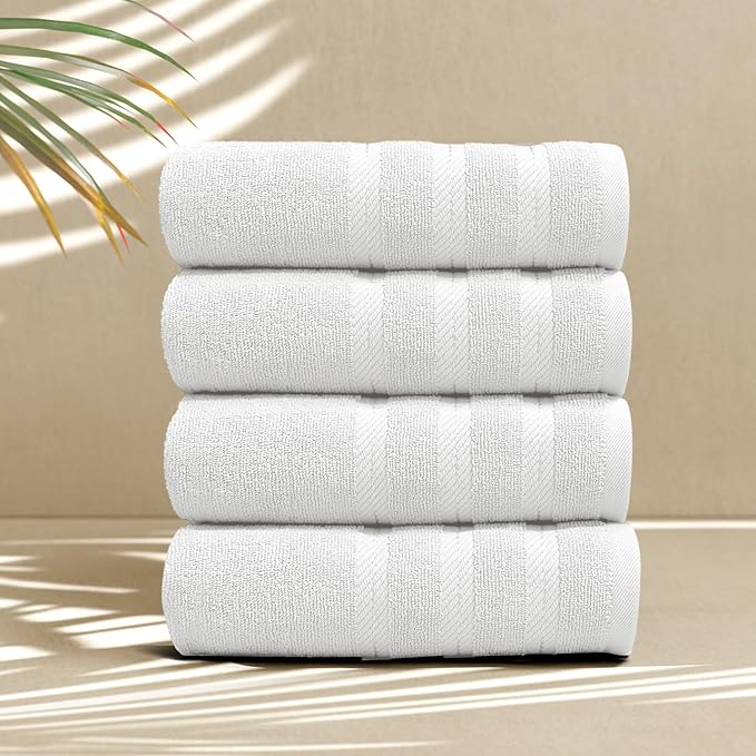 Hearth & Harbor Luxury Hand Towels - 100% Ring Spun Cotton Hand Towels for Bathroom, Shower, Spa, Soft & Absorbent Towels, 4 Piece Set, White