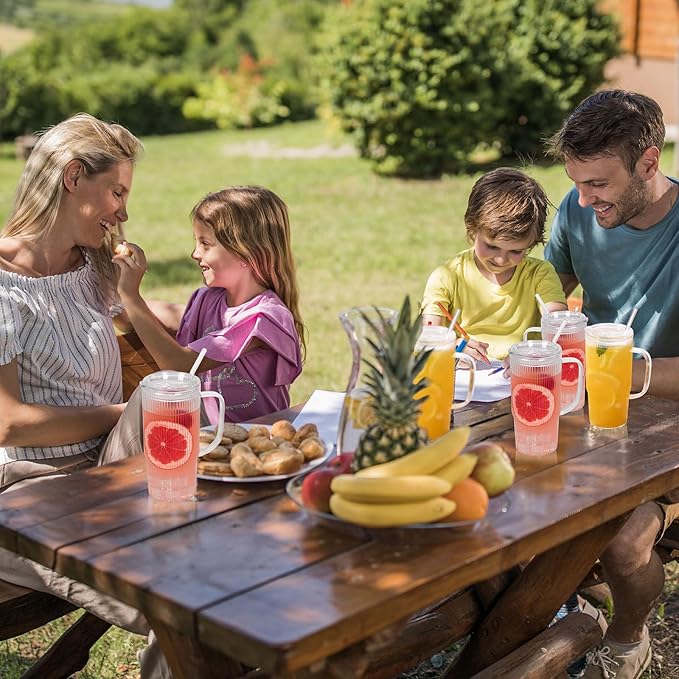 GOSCHE Glass Cups with Lids and Straws, Glass Tumbler with Handle for Iced Coffee, Tea, Juice, Smoothies, 24oz Drinking Cup with Plastic Lid for Hot & Cold Beverages, 2 Pcs