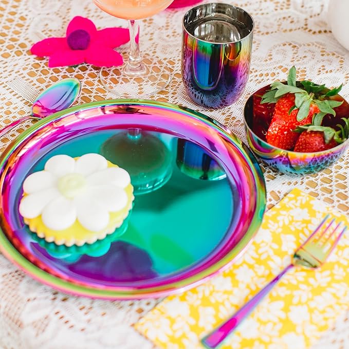 Ahimsa Stainless Steel Kids Utensils, Pediatrician Designed, Colorful Silverware for Kids & Toddlers, Non Toxic, Dishwasher Safe, Rainbow Fork and Spoon Set