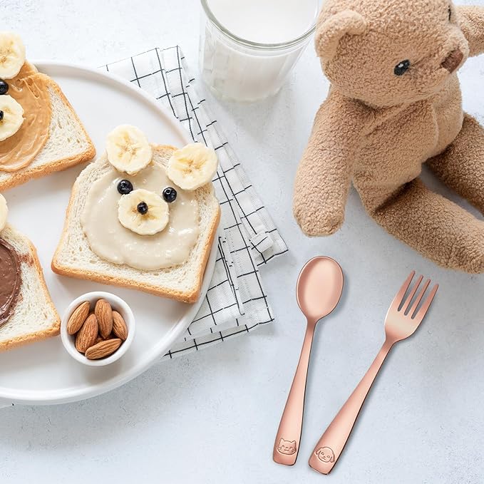 DRKIO Stainless Steel Toddler Utensils Set - 6 Pieces Kids Silverware Set Children Safe Food Grade Small Forks and Spoons Dishwasher Safe Mirror Polished