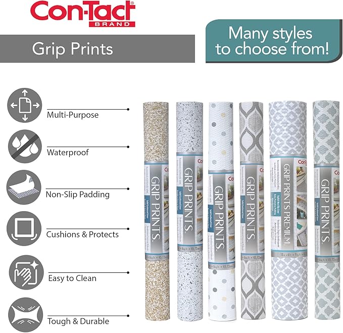 Con-Tact Brand Grip Prints Shelf Liner, Durable and Non-Adhesive Liners, Non-Slip Drawer and Cabinet Liner, 18" x 8', Lunchbox, Pack of 1 Roll
