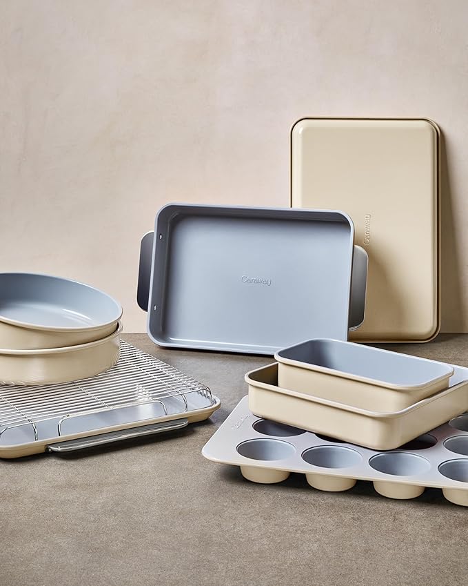 Caraway 9” Square Pan Duo - Non-Stick Ceramic Coating - Free From Forever Chemicals - Cake Pan Perfect for Brownies, Lemon Bars, & More - Marigold