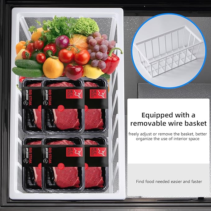 Deep Freezer 3.5 Cu.Ft, Chest Freezer with Removable Basket, Small Freezer with 6 Levels Adjustable Temperature, Quiet Mini Freezer for Home/Kitchen/Office/Garage/Bar (Black)