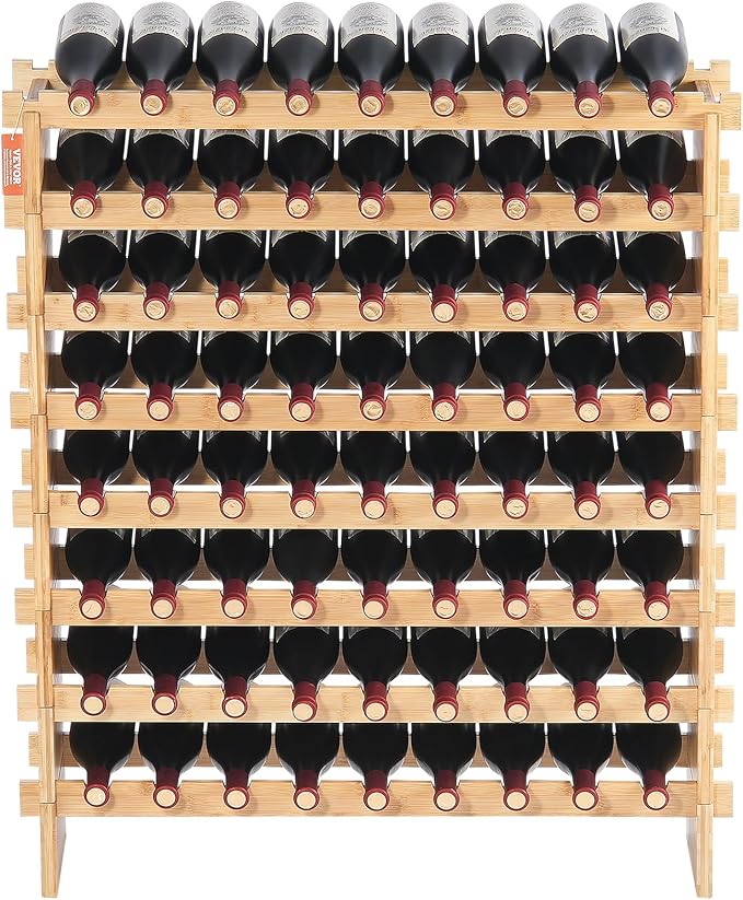 VEVOR 72 Bottle Upgrade Modular Wine Rack, Continuously Store Pinot Bottles, 8-Tier Bamboo Wood Storage Rack, Floor Freestanding Wines Holder Display Shelf, Wobble-Free Shelves for Kitchen Bar Cellar