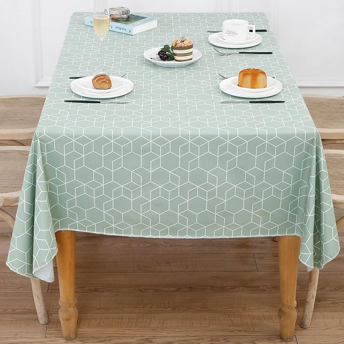 Heavy Duty Vinyl Tablecloth with Flannel Backing Waterproof Oil-Proof Plastic Table Cloth Stain-Resistant Wipeable Rectangle or Square Table Cover for Indoor and Outdoor (Green Grid,60x102 Inch)