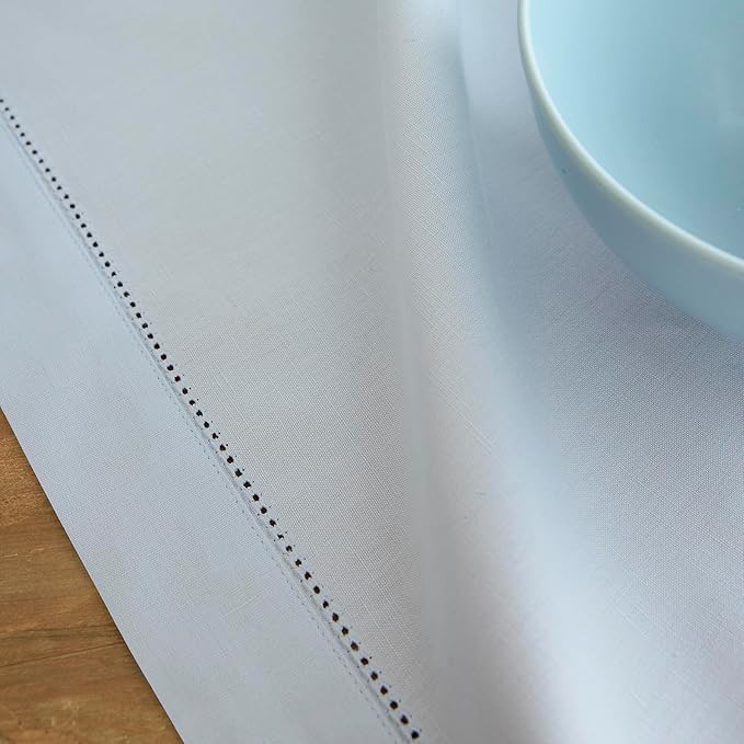 Solino Home Light Blue Cotton Linen Tablecloth 52 x 52 Inch - Hemstitch Square Table Throw - Machine Washable Tablecloth for New Year