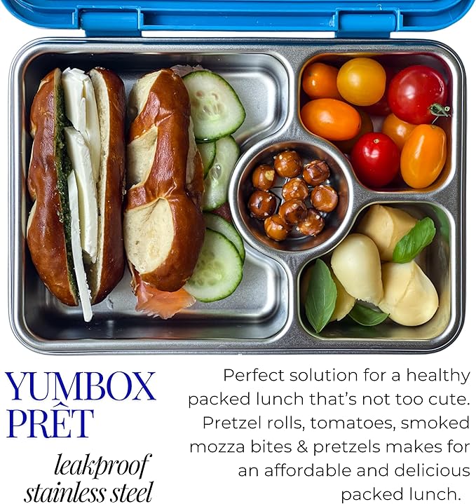 Yumbox Prêt Stainless Steel Bento Box – Leakproof Reusable Lunch Container with Compartments for Kids & Adults – Sandwich-Friendly, BPA-Free, Eco-Conscious Lunch Box (Glitter Blue)