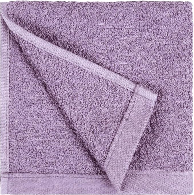 Amazon Basics face Towels for bathroom, 100% Cotton Extra Absorbent washcloth, Fast Drying - salon towel - 24 Pack Lavender (12 x 12 inches)