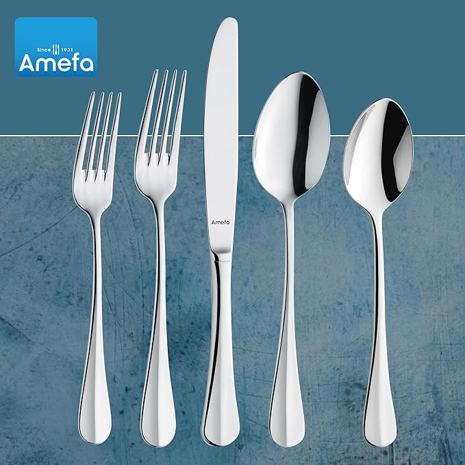 Amefa Baguette 20-Piece Flatware, Set for 4 – Stainless Steel Silverware with High-Gloss Mirror Finish, Rust-Resistant Dishwasher Safe Cutlery with Forks, Knives, Spoons, Salad Forks & Teaspoons