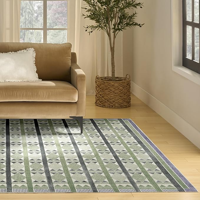 Nourison Home Nordic Green Blue 8' x 10' Area Rug - Easy Clean, Non Shedding, Bed Room, Living Room, Dining Room, Kitchen (8' x 10')