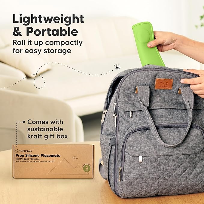 KeaBabies 2-Pack Silicone Placemats for Toddlers - 12x9 Non Slip Suction Baby Silicone Placemat for Kids Eating, Easy to Clean, Busy Travel Baby Mat for Dining Table, Food Grade/BPA-Free (Kea)