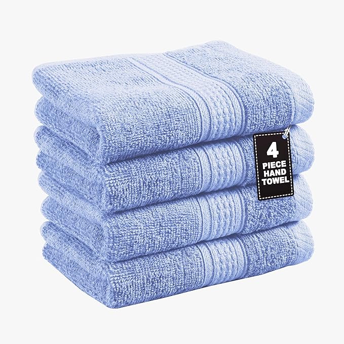 LANE LINEN 4 Pack Hand Towels (16"x28") - 100% Ringspun Cotton Towels Set for Bathroom - Quick Dry, Ultra Soft & Absorbent Large Hand Towel Set - Can be Used for Salon, Spa & Hotel - Cerulean Blue