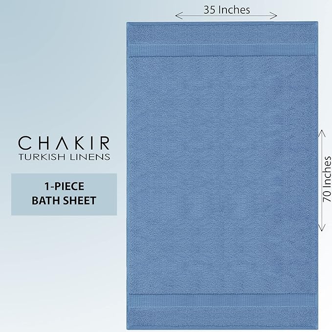 Chakir Turkish Linens 100% Cotton Premium Turkish Towels for Bathroom | 35'' x 70'' (1-Piece Bath Sheet, Wedgewood)