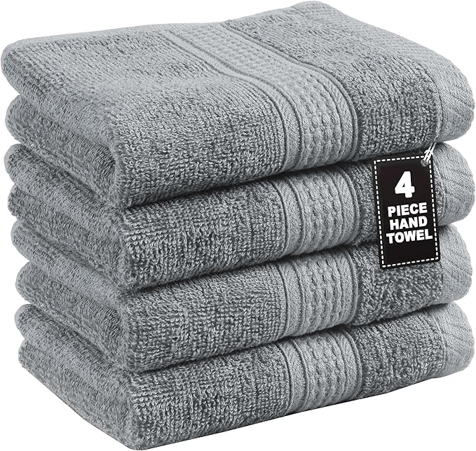 LANE LINEN Luxury Hand Towels Set of 4 (16"x28") - 100% Ringspun Cotton Hand Towel Set - Durable, Quick Dry, Ultra Soft & Highly Absorbent Hand Towels for Bathroom - Sustainably Produced - Cool Grey