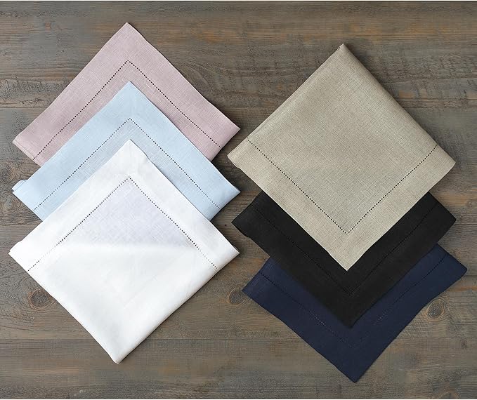 Solino Home Linen Napkins Set of 4 - Classic Hemstitch 100% Pure Linen Royal Blue Dinner Napkins Cloth 20 x 20 Inch - Handcrafted and Machine Washable - Holiday, Winter, New Year