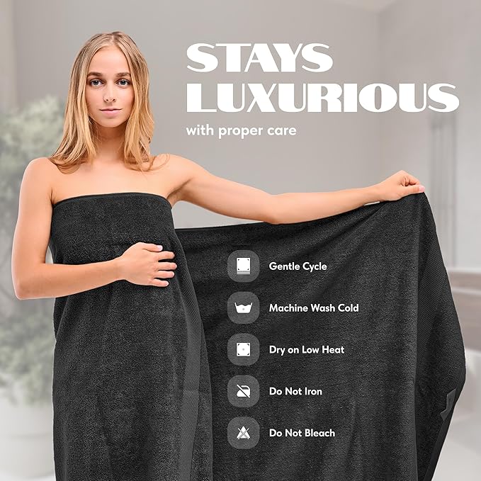 White Classic Luxury Soft Black Bath Sheet Towels - 650 GSM Cotton Luxury Bath Towels Extra Large 35x70 | Highly Absorbent and Quick Dry | Hotel Collection Extra Large Bath Towels Oversized, 2 Pack