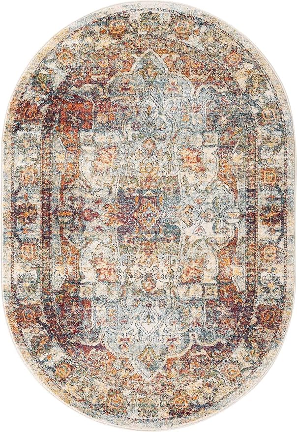 Unique Loom Isabella Collection Area Rug - Adjani (4' 1" x 6' 1" Oval, Ivory/ Beige)