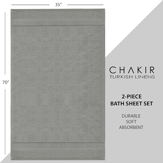 Chakir Turkish Linens, 100% Cotton Premium Quality Turkish Bath Sheets (35''x70'' Large Bath Sheet Towels - Gray)