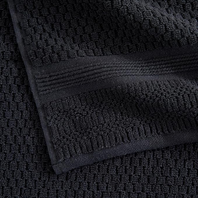 Zoey Collection 100% Cotton Waffle Textured 6 Piece Towel Set | Super Soft Quick Dry Bath & Hand Towels | Decorative for Bathroom | 2 Bath, 2 Hand, 2 Washcloths (Black)