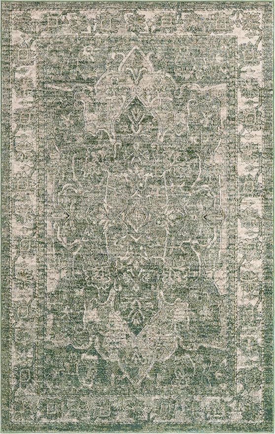 Unique Loom Isabella Collection Area Rug - Adjani (5' 1" x 8' Rectangle, Green/ Ivory)
