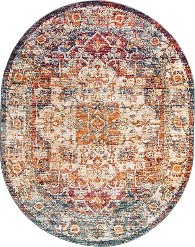 Unique Loom Isabella Collection Area Rug - Adjani (7' 10" x 10' Oval, Multi/ Beige)