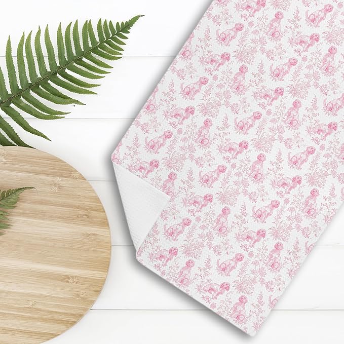 Shih Tzu Dog Gifts for Pink Chinoiserie Floral Decor Kitchen Towels,Pink Shih Tzu Dog Grandmillennial Decorative Dish Tea Towels for Kitchen Bathroom,16x24 Inch