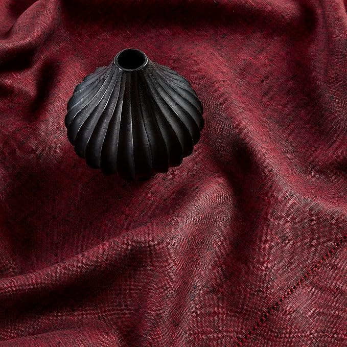 Solino Home Linen Square Tablecloth 52 x 52 Inch - 100% Pure Linen Red Garnet Table Throw - Milan Hemstitch, Machine Washable Table Cloth for Valentines, Holiday, Winter, New Year
