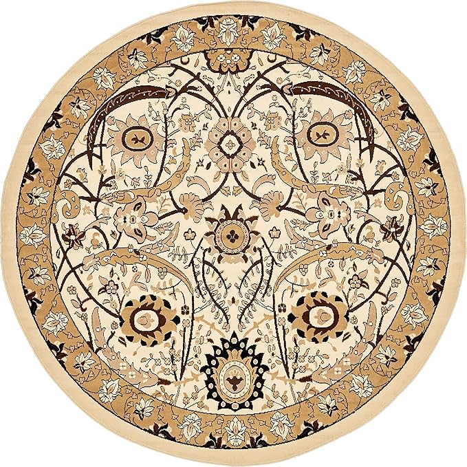 Unique Loom Espahan Collection Area Rug - Cape Cod (8'Round, Ivory/ Beige)