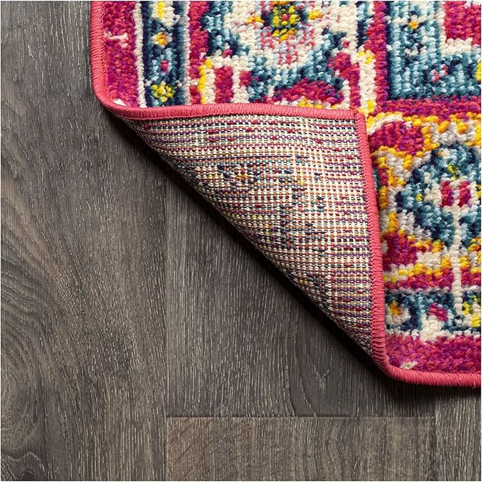 JONATHAN Y Brooklyn Geometric Medallion Blue/Multi Runner Rug, 2x8, Vintage, Bohemian, Easy-Cleaning for Living Room, Bedroom, Kitchen, Pet Friendly, Non-Shedding (MDP207E-28)