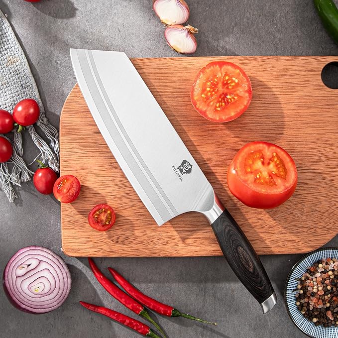 WILDMOK Meat Cleaver Knife 7.8 Inch, Ultra Sharp Chinese Chef's Knives - Kitchen Chopping Knife, German Steel & Ergonomic Handle for Meat Cutting Vegetable Slicing