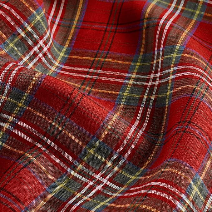 Solino Home Table Runner 132 Inches Long - 100% Pure Linen Classic Red Tartan Plaid Table Runner 14 x 132 Inch for Dining, Holiday, Winter, New Year