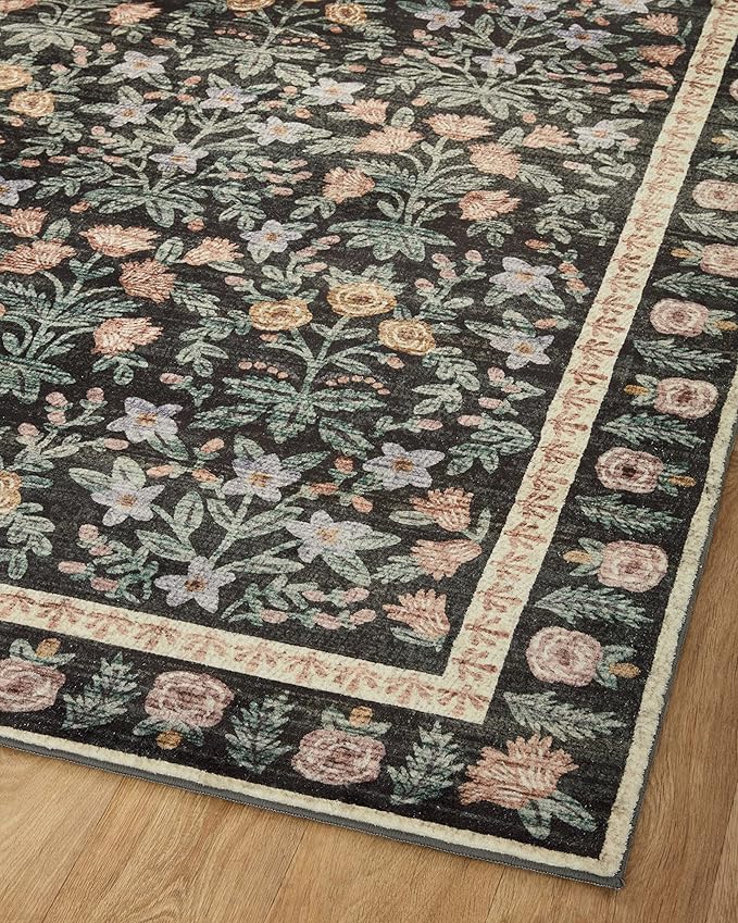 Loloi Rifle Paper Co. Eden Collection EDE-02 Mughal Garden Black 2'-3" x 3'-9" Accent Rug feat. CloudPile™