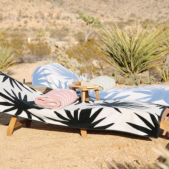 Laguna Beach Textile Co. Tropical Cabana Beach Towel - Oversized, Plush 630 GSM Cotton - Agave Blue